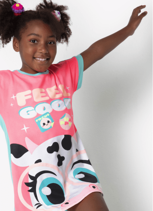 Camisola Manga Curta Viscolycra Feminino Vaca Colorful Rosa