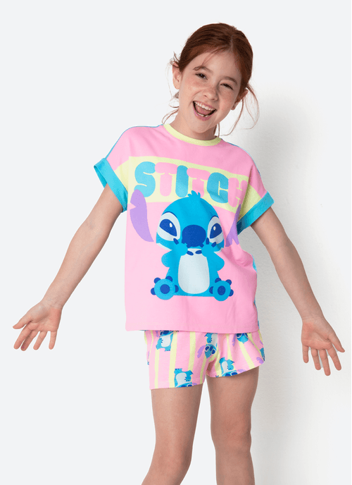 Pijama Manga Curta Viscolycra Estampado Menina Stitch