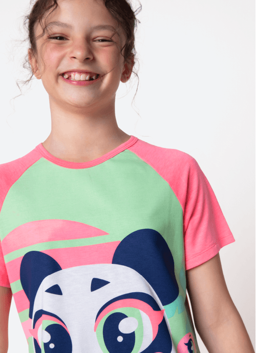 Camisola Manga Curta Viscolycra Menina Teen Panda Miami