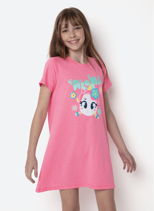 Camisola Manga Curta Algodão Menina Teen Estampada Unicórnio Aloha