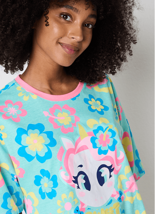 Camisola Manga Curta Algodão Estampada Feminina Unicórnio Aloha