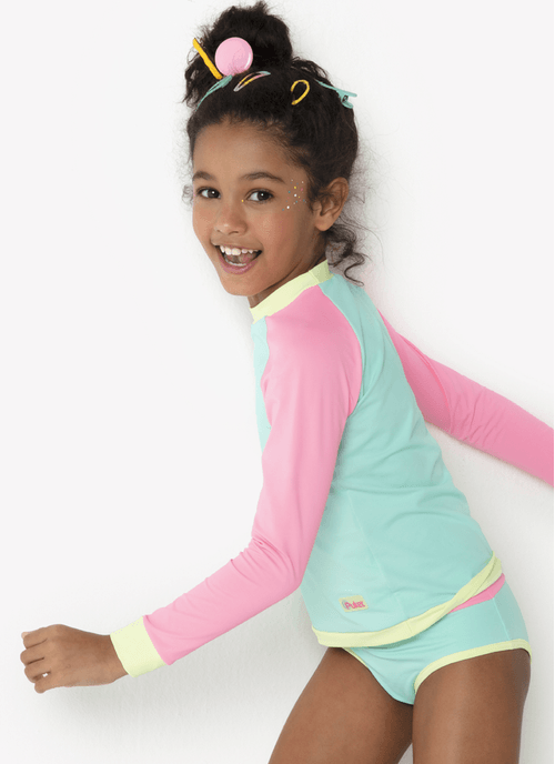 Camiseta Manga Longa Com Proteção Solar Menina Color Block