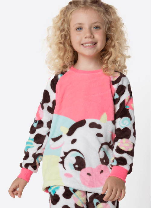 Pijama Manga Longa Soft Menina Vaca Chocolate