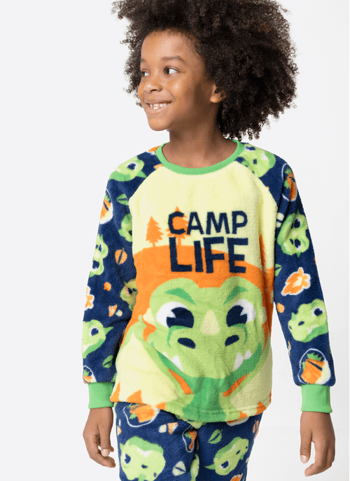 Pijama Manga Longa Soft Menino Dragão Camping