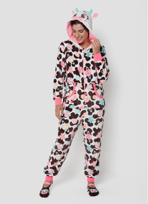 Macacão Manga Longa Soft Feminino Vaca Chocolate