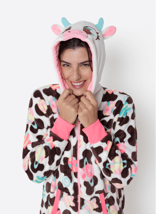 Macacão Manga Longa Soft Feminino Vaca Chocolate