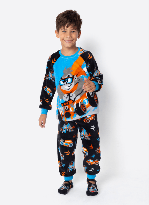 Pijama Manga Longa Soft Menino Gorila Racing