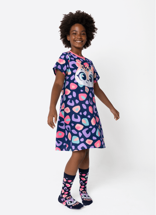 Camisola Manga Curta Algodão Menina Teen Onça