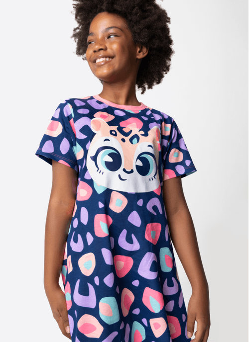 Camisola Manga Curta Algodão Menina Teen Onça