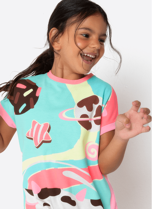 Camisola Manga Curta Viscolycra Menina Vaca Chocolate