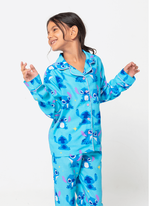 Pijama Manga Longa Viscose Menina Stitch