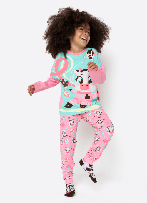 Pijama Manga Longa Viscolycra Menina Vaca Chocolate