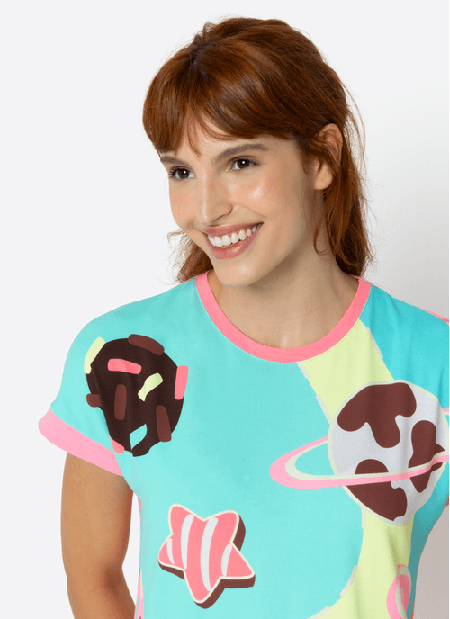 Camisola Manga Curta Viscolycra Feminina Vaca Chocolate