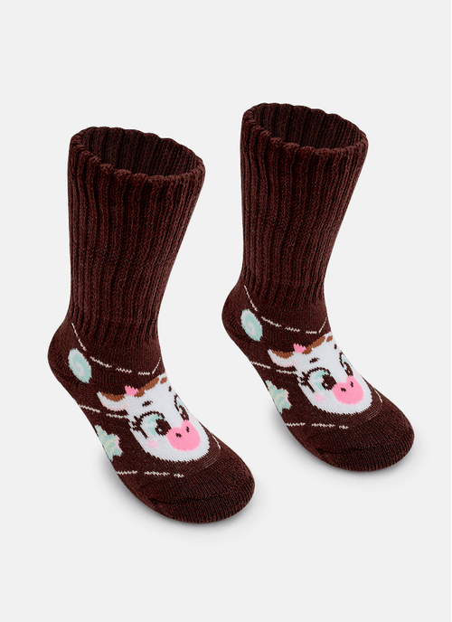 Meia Botinha Antiderrapante Bebê Menina Vaca Chocolate