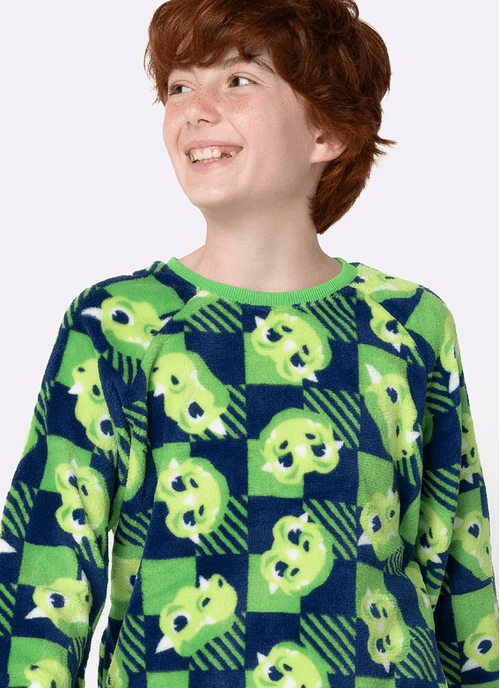 Pijama Manga Longa Soft Menino Teen Dragão Camping