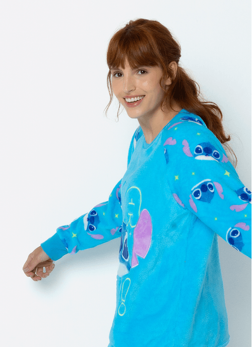 Pijama Manga Longa Soft Adulto Stitch