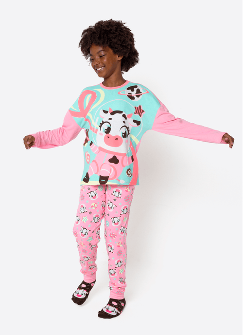Pijama Manga Longa Viscolycra Menina Teen Vaca Chocolate