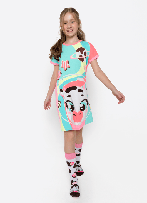 Camisola Manga Curta Viscolycra Menina Teen Vaca Chocolate
