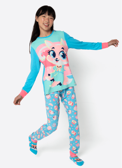 Pijama Manga Longa Viscolycra Menina Teen Raposa Confeiteira