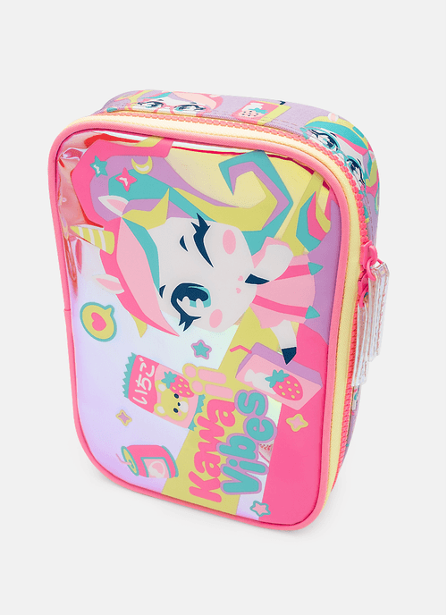 Estojo Menina Grande Holográfico Unicórnio Kawaii