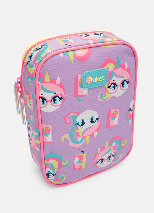 Estojo Menina Grande Holográfico Unicórnio Kawaii