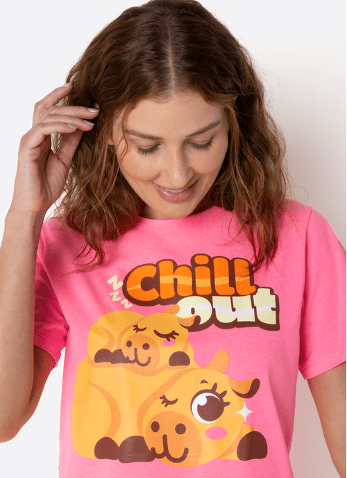 Pijama Manga Curta Algodão Feminino Capivara Vibes