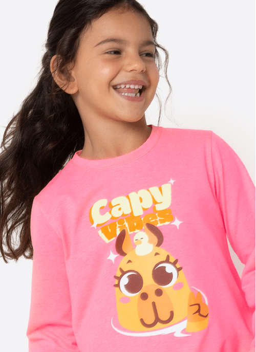 Pijama Manga Longa Algodão Menina Capivara Vibes