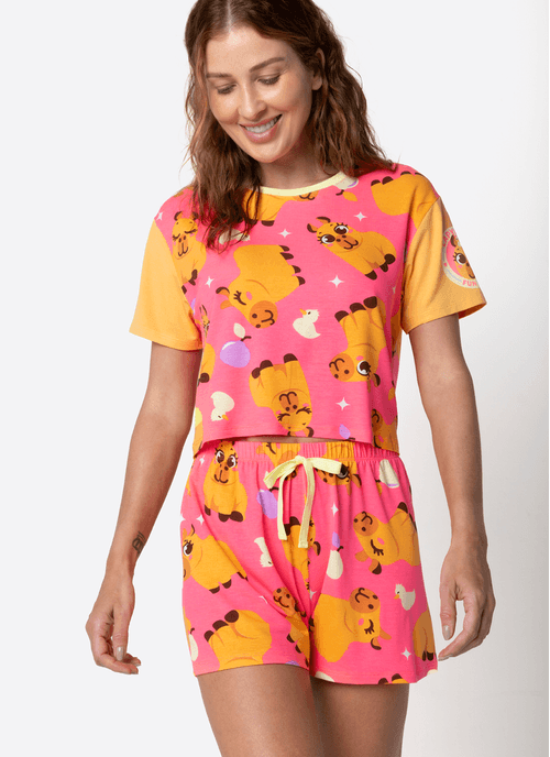 Pijama Curto Pijama Manga Curta Viscolycra Feminino