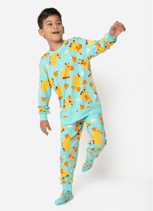 Pijama Manga Longa Viscolycra Unissex Capivara Vibes