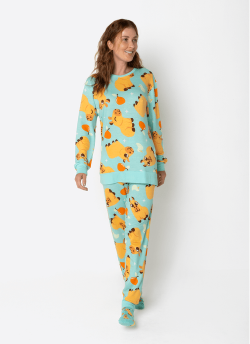 Pijama Manga Longa Viscolycra Unissex Capivara Vibes
