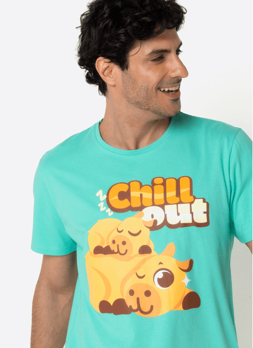Pijama Manga Curta Algodão Masculino Capivara Vibes