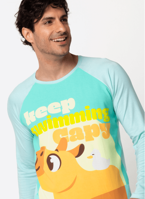 Pijama Manga Longa Viscolycra Masculino Capivara Vibes