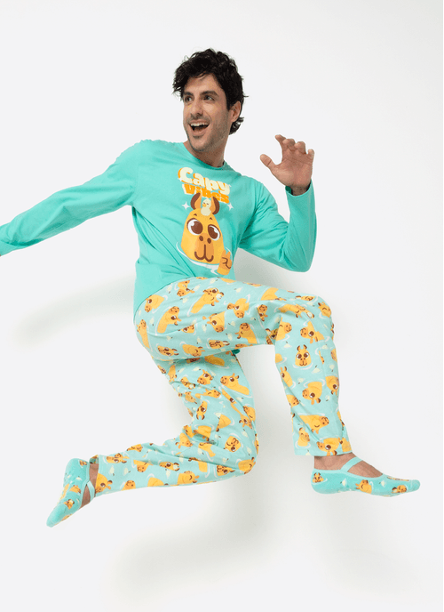 Pijama Manga Longa Algodão Masculino Capivara Vibes