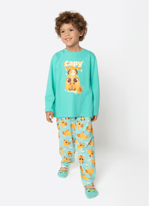 Pijama Manga Longa Algodão Menino Capivara Vibes