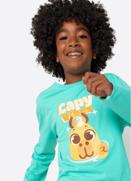 Pijama Manga Longa Algodão Menino Teen Capivara Vibes