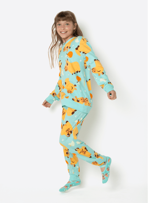 Pijama Manga Longa Viscolycra Unissex Teen Capivara Vibes