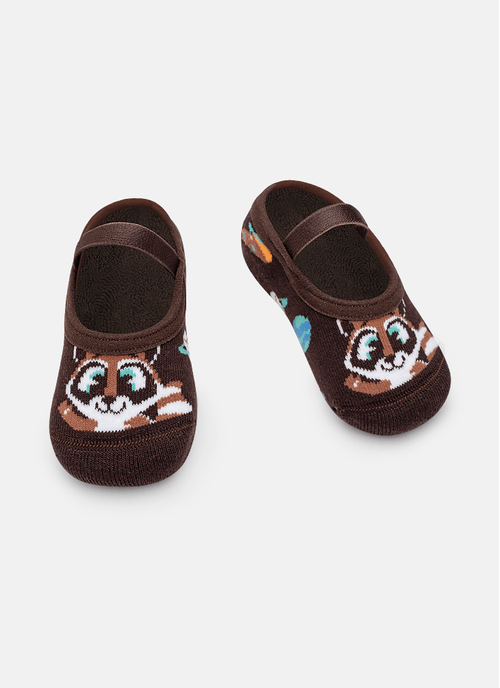 Meia Sapatilha Antiderrapante Bebê Menino Guaxinim Chocolate