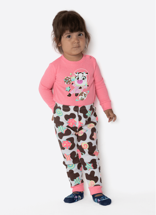 Pijama Manga Longa Bebê Menina Vaca Chocolate