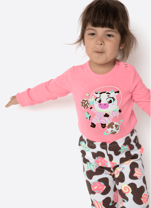 Pijama Manga Longa Bebê Menina Vaca Chocolate