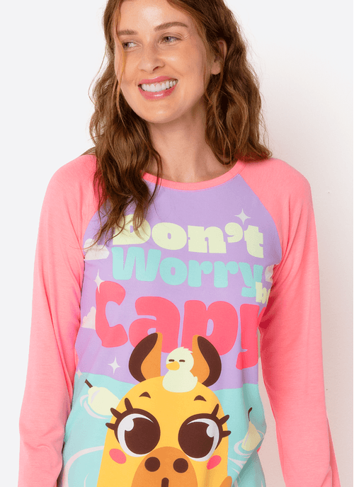 Pijama Manga Longa Viscolycra Feminino Capivara Vibes