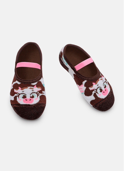 Meia Sapatilha Antiderrapante Bebê Menina Vaca Chocolate