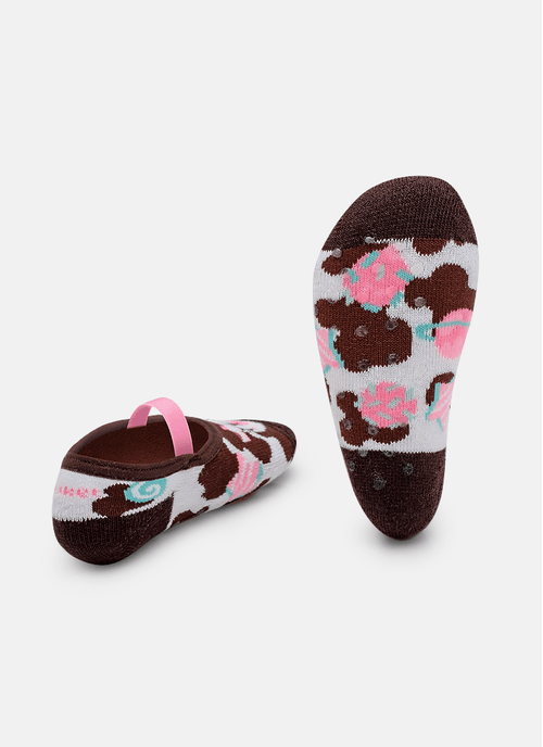 Meia Sapatilha Antiderrapante Bebê Menina Vaca Chocolate
