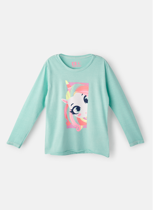 Camiseta Manga Longa Algodão Menina Unicórnio Shine