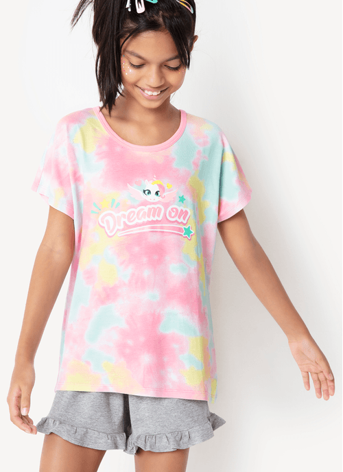 Pijama Manga Curta Visocolycra Menina Unicórnio Love