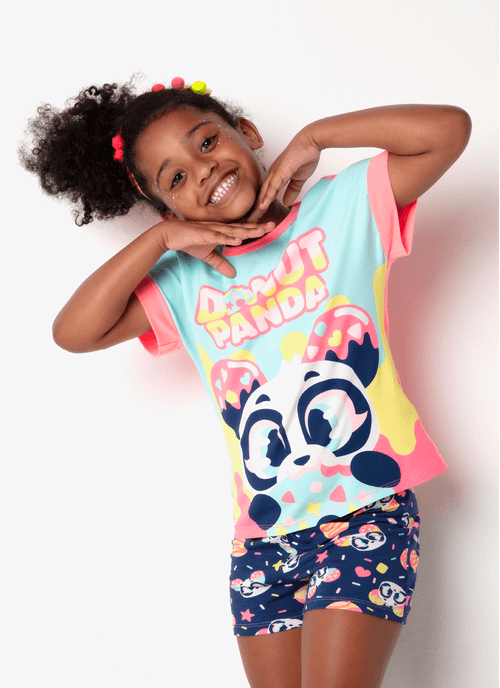 Pijama Manga Curta Viscolycra Menina Panda Donuts