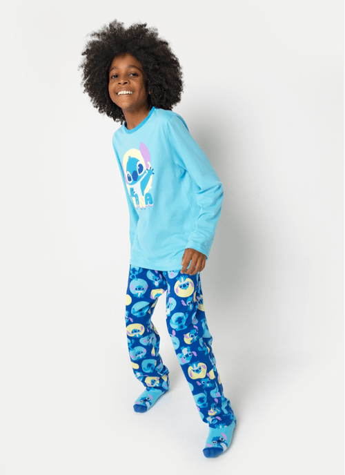 Pijama Manga Longa Algodão Masculino Stitch