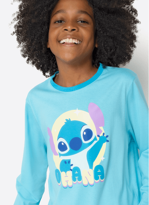 Pijama Manga Longa Algodão Masculino Stitch