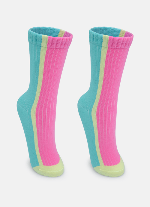 Meia Cano Longo Canelada Feminina Color Block