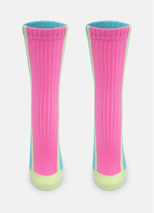 Meia Cano Longo Canelada Feminina Color Block