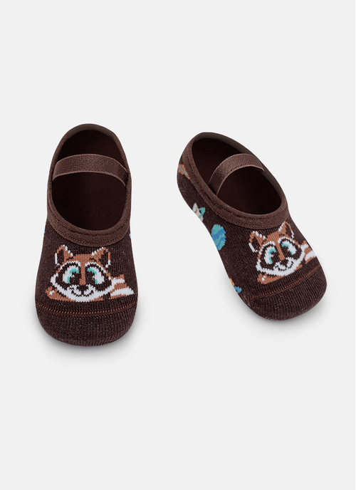 Meia Sapatilha Bebê Menino Guaxinim Chocolate